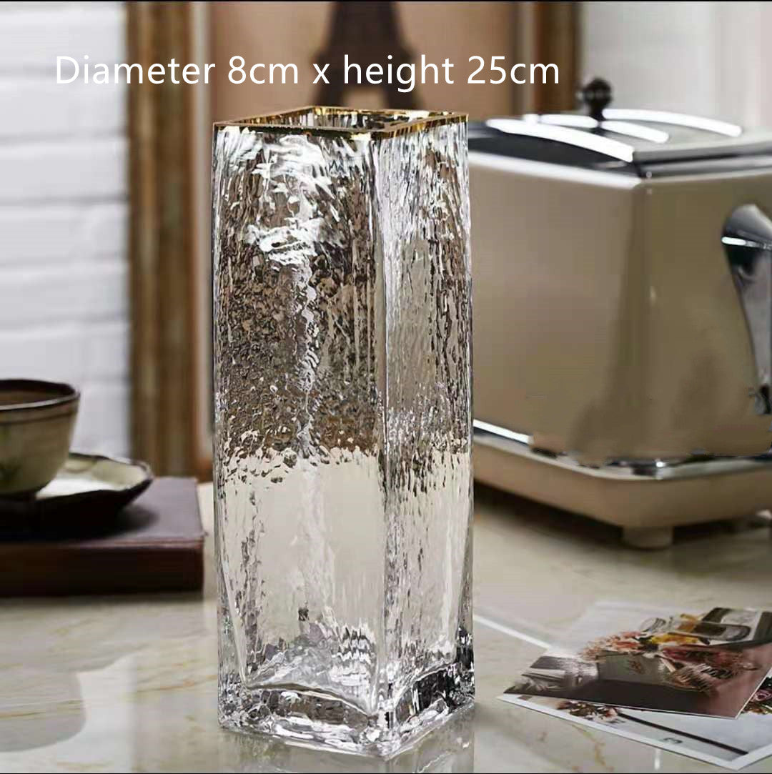 Gold Painted Transparent Glass Flower Vase Wedding Decor
