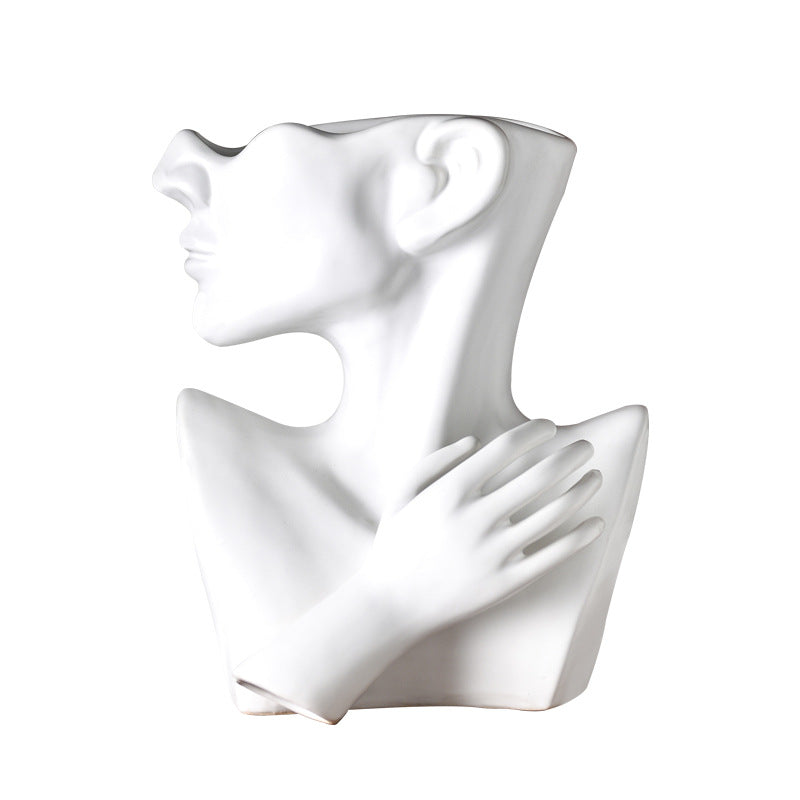 Modern Nordic Portrait Human Head Flower Resin Decorative Vase