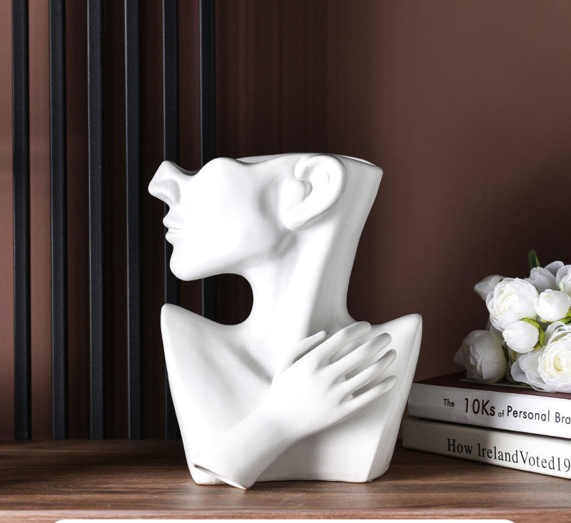 Modern Nordic Portrait Human Head Flower Resin Decorative Vase