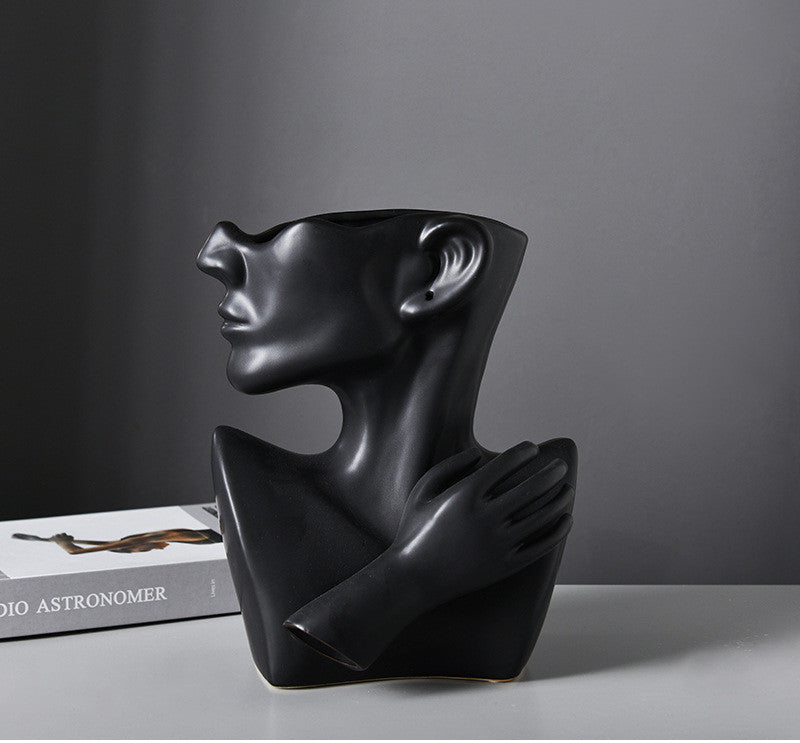 Modern Nordic Portrait Human Head Flower Resin Decorative Vase