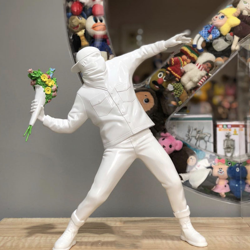 Banksy Throw Flower Boy Sculpture Decoration