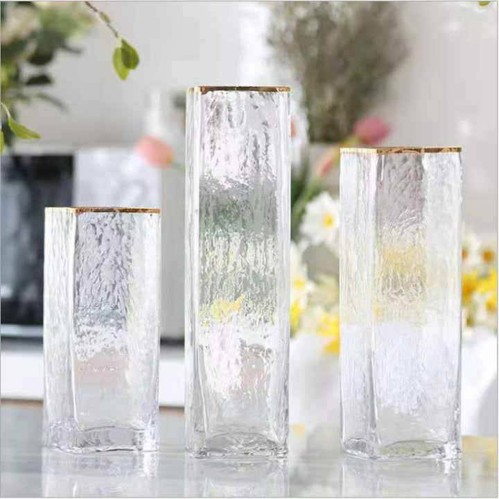 Gold Painted Transparent Glass Flower Vase Wedding Decor