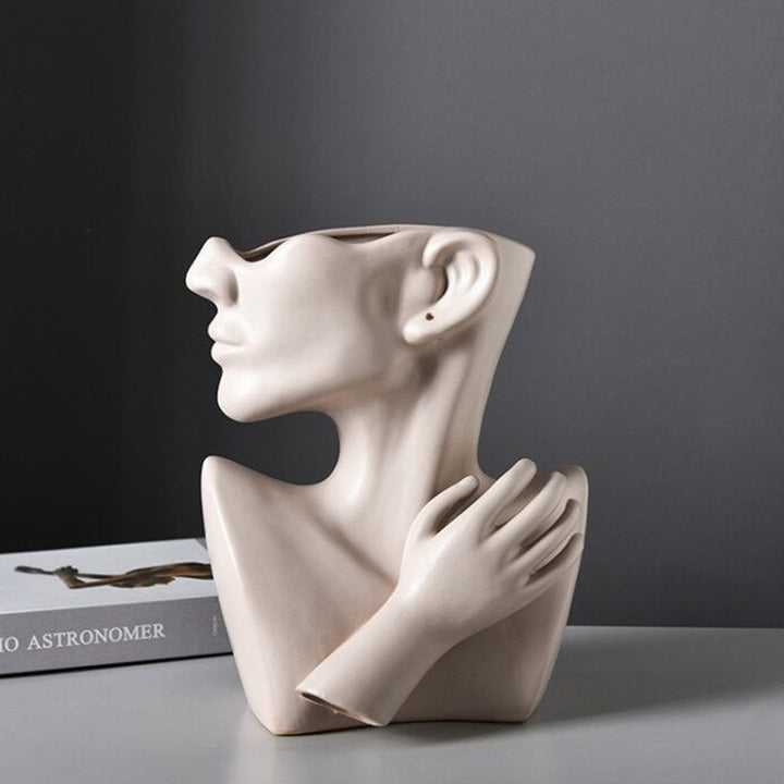 Modern Nordic Portrait Human Head Flower Resin Decorative Vase