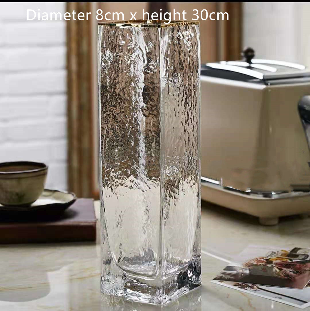 Gold Painted Transparent Glass Flower Vase Wedding Decor
