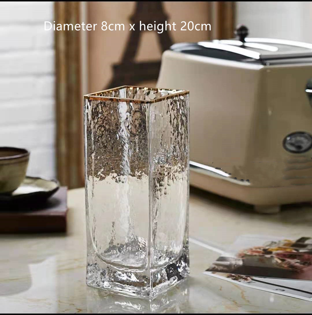 Gold Painted Transparent Glass Flower Vase Wedding Decor