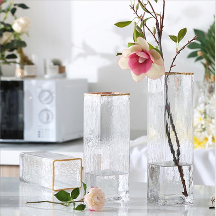 Gold Painted Transparent Glass Flower Vase Wedding Decor